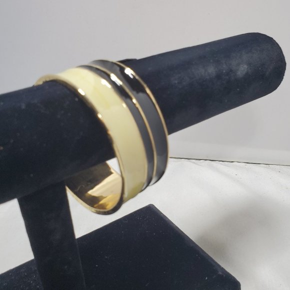 Saks Fifth Ave Black/Taupe enamel bangle bracelet - Picture 1 of 4